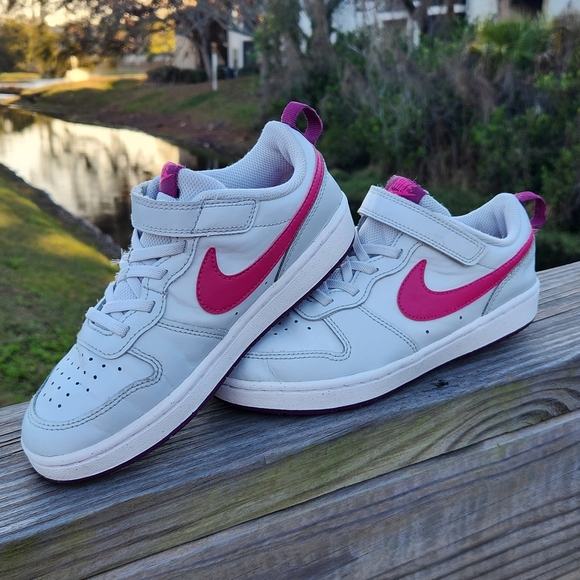 Nike Court Borough Low Recraft Girls Size 2.5 Y White Pink Leather Sneakers - Picture 3 of 14